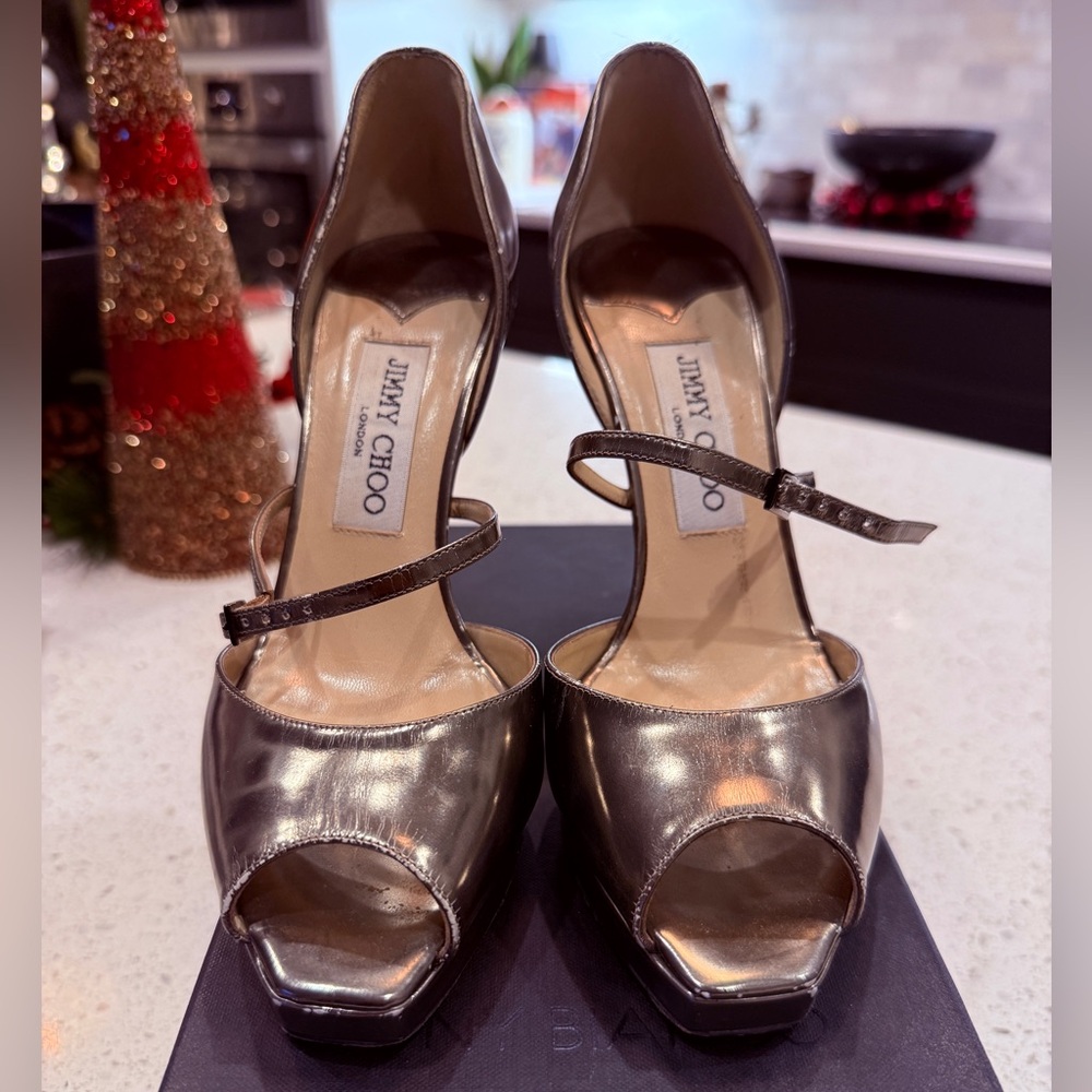 ✨🤎✨Jimmy Choo Metallic Leather Platform Heels EU 36.5 (Fits 37) | 4.5” Heel